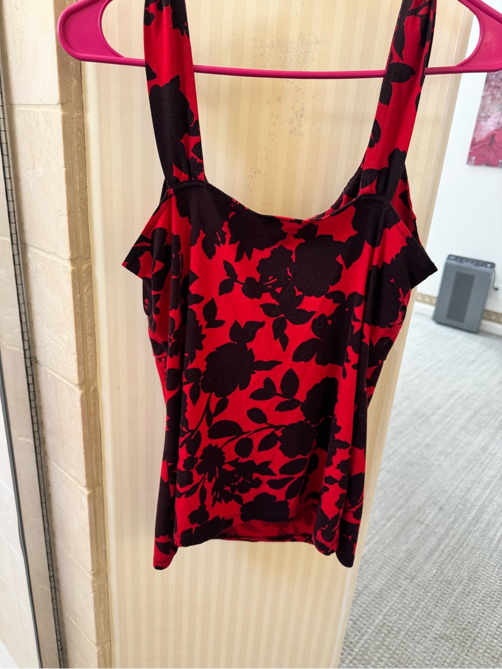 Ann Taylor Red Floral Print Tank with Black Accents